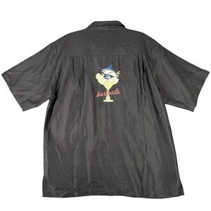 Hook & Tackle Marlinrita Camp Shirt Black Embroidered Fishing‎ Margarita L Mens